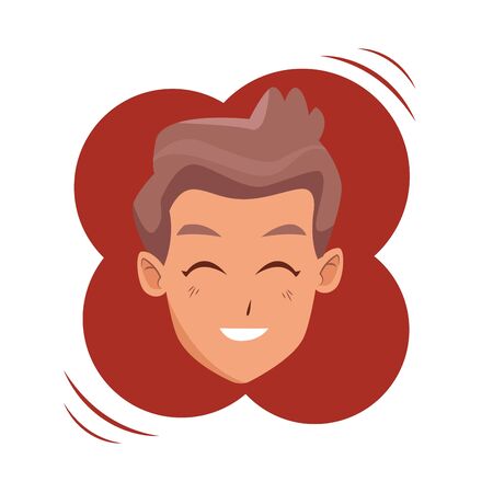 Young man face smiling cartoon on round colorful splash frame vector illustration graphic design.のイラスト素材