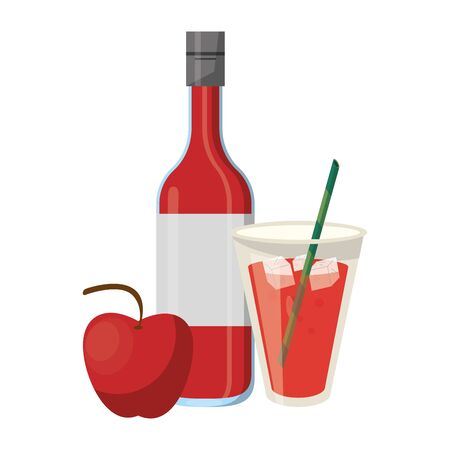 delicious tropical fruit with fruit juice and apple icon cartoon vector illustration graphic designのイラスト素材
