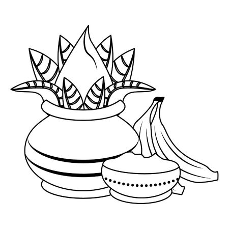 Ugadi festival offering flowers pot bananas and powder cartoons vector illustration graphic designのイラスト素材