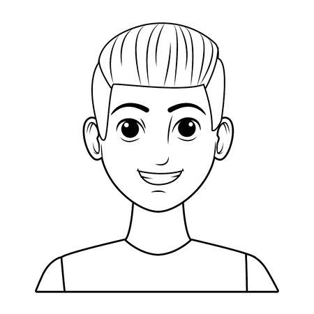 young man wearing a blue t-shirt avatar cartoon character in black and white vector illustration graphic designのイラスト素材