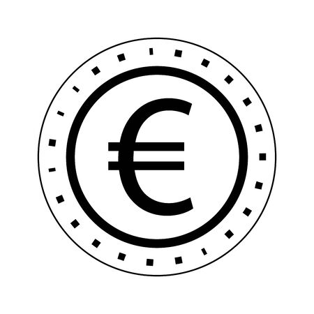 Euro coin money symbol isolated in black and white vector illustrationのイラスト素材