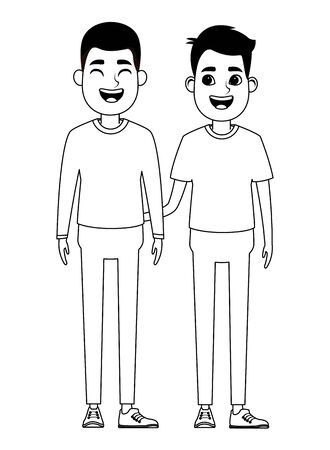 avatar men avatar afroamerican man smiling and young man smiling profile picture cartoon character portrait in black and white vector illustration graphic designのイラスト素材