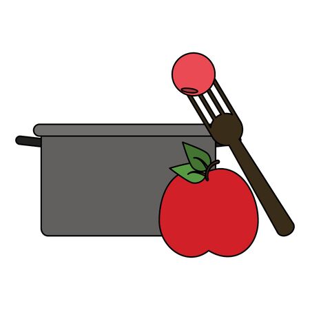 fruit fresh delicious healthy apple with cooking pot cartoon vector illustration graphic designのイラスト素材
