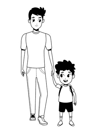Family single father with kid holding school backpack vector illustration graphic designのイラスト素材