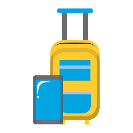 yellow cabin bag and smartphone isolated symbols Vector design illustrationのイラスト素材