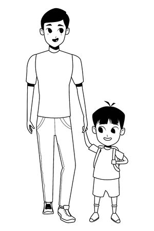 Family single father with kid holding school backpack vector illustration graphic designのイラスト素材