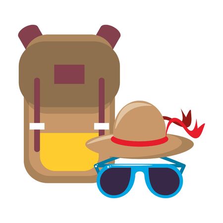 trip around the world symbols with backpack sunglasses and hat isolated symbol Vector design illustrationのイラスト素材