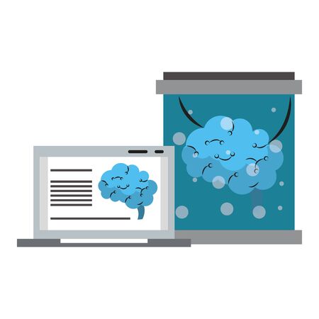 Laptop analyzing brain in flask artificial intelligence vector illustration graphic designのイラスト素材