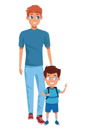 Family single father with kid holding school backpack isolated vector illustration graphic designのイラスト素材