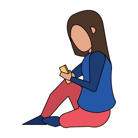 woman using smartphone mobile technology for read chat message cartoon vector illustration graphic designのイラスト素材