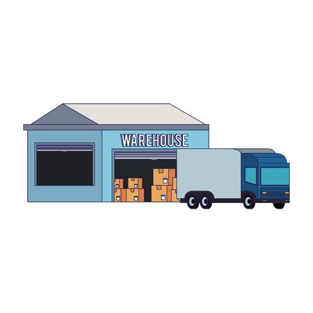 Warehouse storage with boxes merchandise and cargo truck vector illustrationのイラスト素材