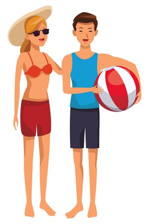 Young couple in summer with beach ball isolatedのイラスト素材