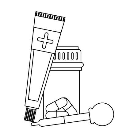 Medical equipment and supplies ointment pills and dropper vector illustration graphic design.のイラスト素材