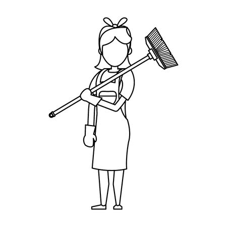 Cleaner woman worker smiling with broom vector illustration graphic design.のイラスト素材