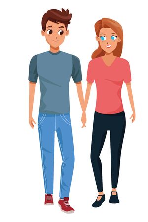 Young couple boyfriend and girlfriend smiiling and walking cartoon isolated vector illustration graphic designのイラスト素材