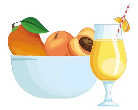 Natural orange juice cup and fruits in bowl vector illustration graphic designのイラスト素材