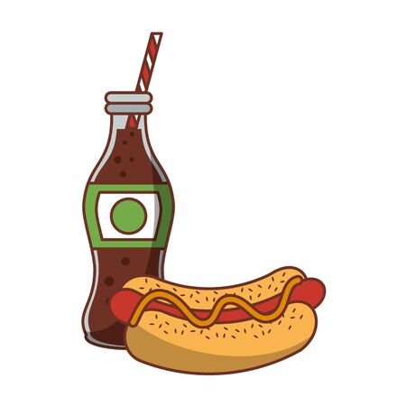 Fast food hot dog with cola soda bottle vector illustration graphic designのイラスト素材