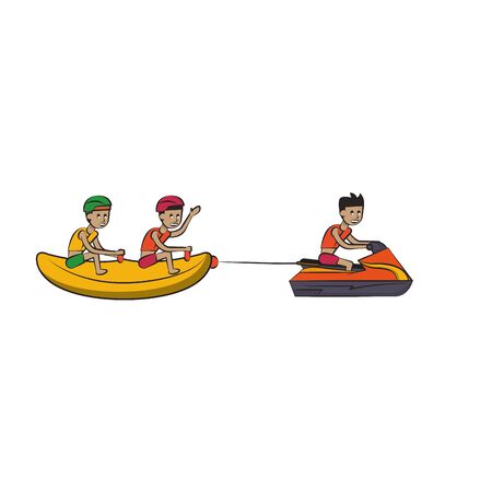 two men in banana float fun entertainment isolated cartoon vector illustration graphic designのイラスト素材