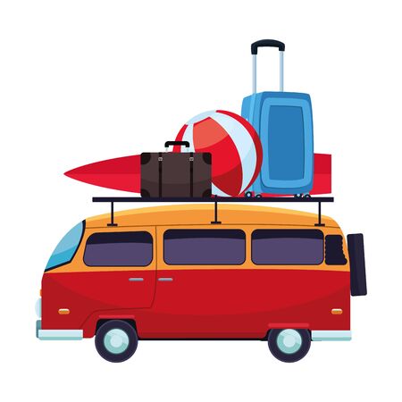 Retro van with surf table and luggage vector illustration graphic designのイラスト素材
