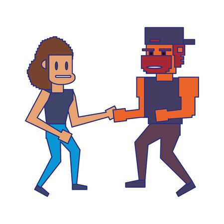 Retro videogame pixelated gangster and woman cartoons isolated vector illustration graphic designのイラスト素材
