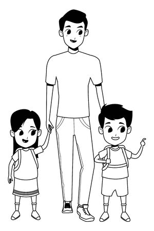 Family single father with kid holding school backpack vector illustration graphic designのイラスト素材