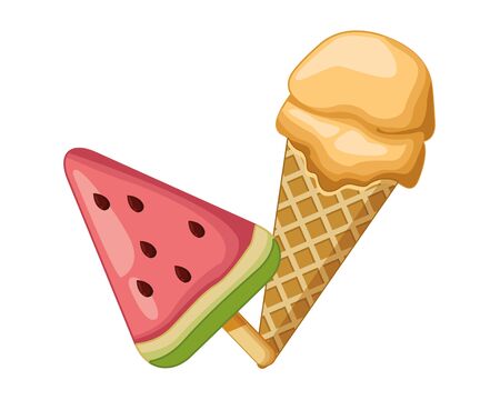 Delicious chocolate watermelon and scoop ice cream vector illustration graphic designのイラスト素材