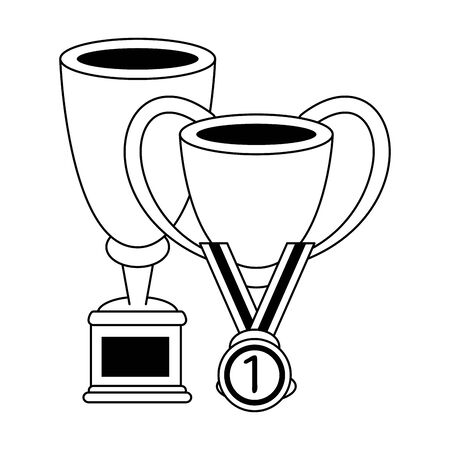 Soccer trophy cups tournament with first place medal vector illustration graphic designのイラスト素材