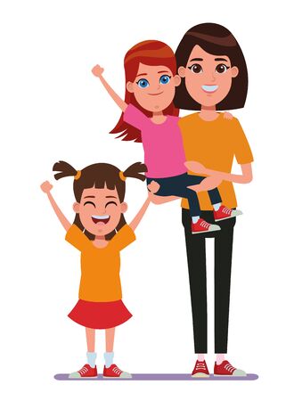 family avatar mother with short hair carrying a young girl next to a child profile picture cartoon character portrait vector illustration graphic designのイラスト素材