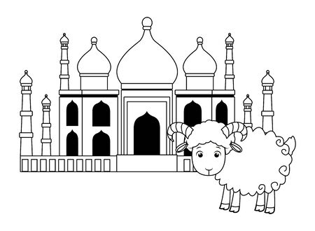 Taj mahal building and goat cartoon isolated vector illustration graphic designのイラスト素材