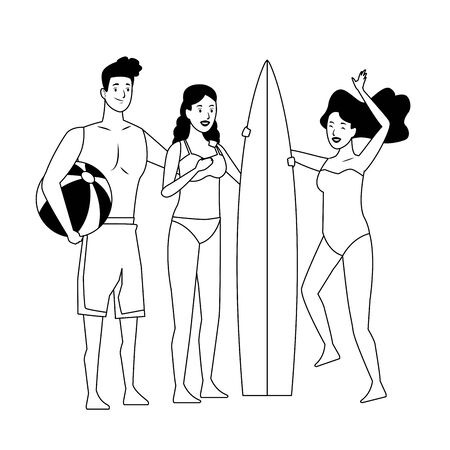 Young people enjoying summer in swimsuit with surf table cartoons vector illustration graphic designのイラスト素材