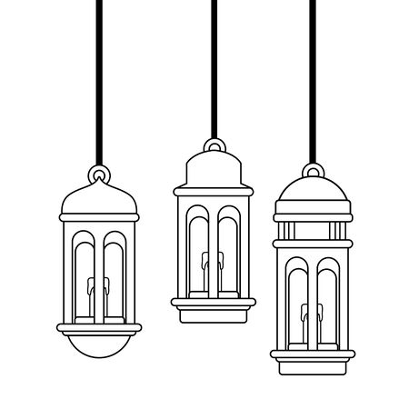Lanterns with candles hanging cartoon vector illustration graphic designのイラスト素材
