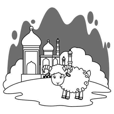 Taj mahal and goat cartoon scenery vector illustration graphic designのイラスト素材