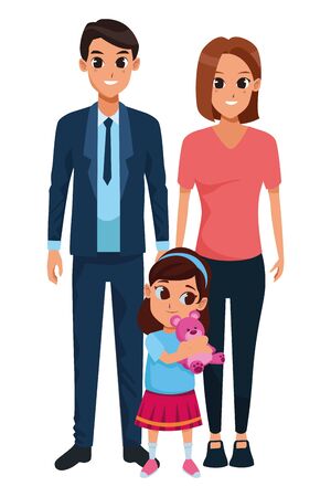 Family dad and mom with little daughter hugging with teddy vector illustration graphic designのイラスト素材