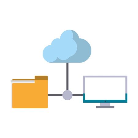 computer with documents folder and cloudicon cartoon isolated vector illustration graphic designのイラスト素材