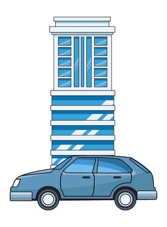 business edifice building skyscraper with windows real estate with car parked vector illustration graphic design.のイラスト素材