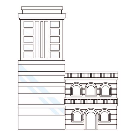 Urban buildings and city architecture, modern classics and antiques real estates edifices in black and white vector illustration graphic design.のイラスト素材