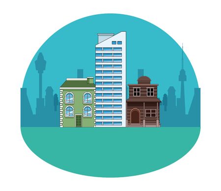 Urban buildings and city architecture, modern classics and antiques real estates edifices in black and white vector illustration graphic design.のイラスト素材