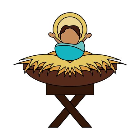 merry christmas nativity christian manger catholic religion december biblical birth of the child jesus scene cartoon vector illustration graphic designのイラスト素材