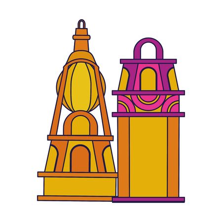 lanterns decoration festival golden and purple lamps, arabic and oriental culture cartoon vector illustration graphic designのイラスト素材