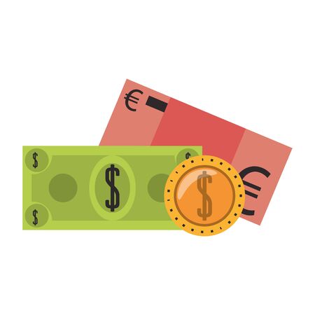 Euro and dollar with coin money isolated vector illustrationのイラスト素材