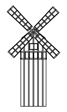 farm, animals and farmer windmill icon cartoon in black and white vector illustration graphic designのイラスト素材
