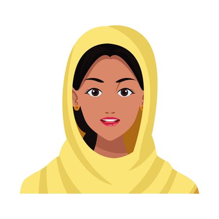 indian woman face with hiyab profile picture avatar cartoon character portrait vector illustration graphic designのイラスト素材