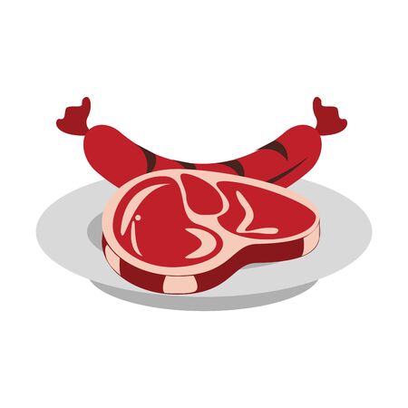 Barbecue food steak and sausage in dish vector illustration graphic designのイラスト素材