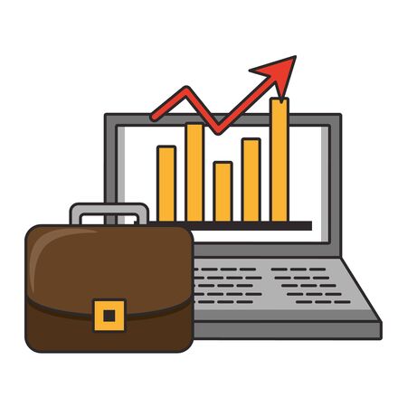 Laptop with statistics growing and briefcase symbols vector illustrationのイラスト素材