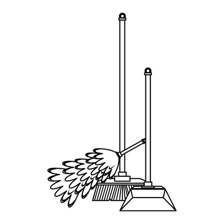 Cleaning equipment and products cobweb brush and dustpan with broom vector illustration graphic design.のイラスト素材
