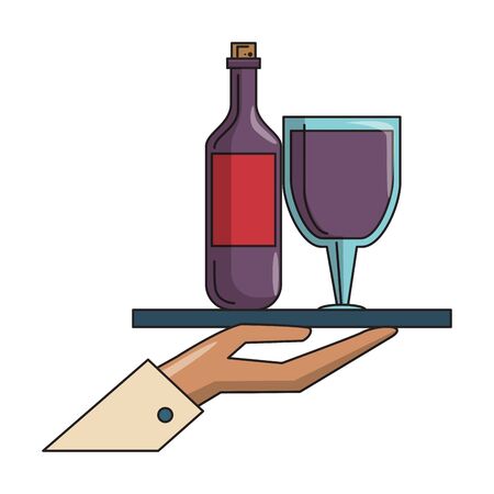 restaurant food and cuisine hand holding a bottle and glass with wine icon cartoons vector illustration graphic designのイラスト素材