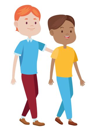 Teenagers friends boy and girl with casual clothes smiling and greeting cartoons ,vector illustration graphic design.のイラスト素材
