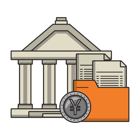 Bank building with folder and yen coin symbol vector illustrationのイラスト素材