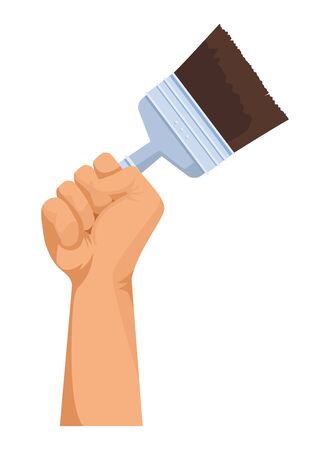Construction worker hand holding paint brush tool vector illustration graphic design.のイラスト素材