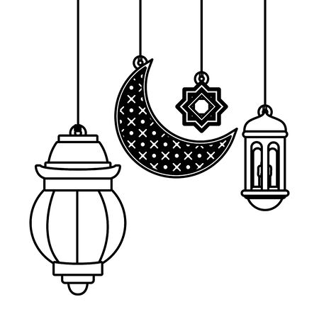 Antique lanterns and moon symbols hanging cartoon vector illustration graphic designのイラスト素材